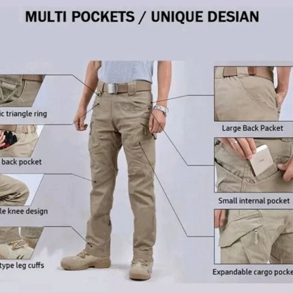 Mens Tactical Waterproof Hiking Military Outdoor Working Pants with Belt combat - Picture 11 of 16